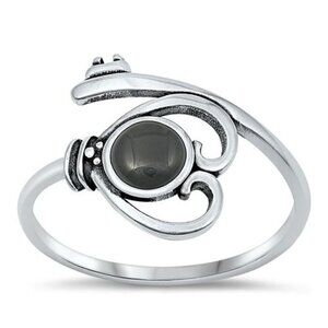 Sterling Silver 925 Round Black Agate Heart Lock Key Bypass Style Band Ring Sz 5